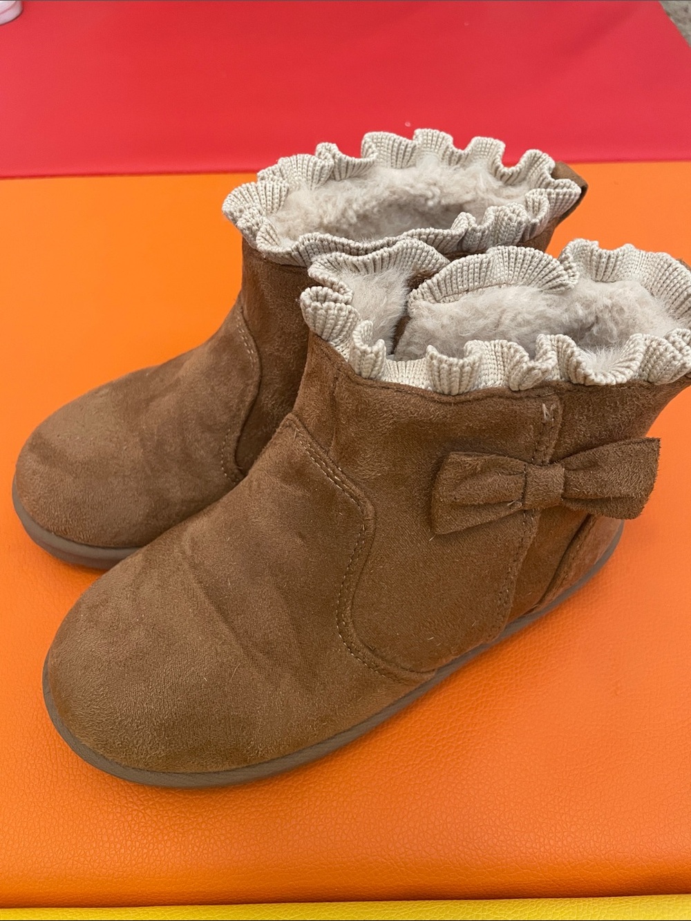 wonder nation Brown Suede-Look Ruffle Booties with Bow